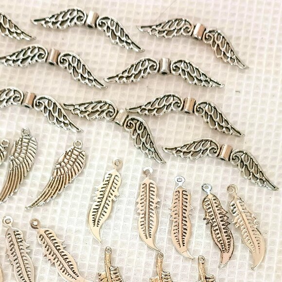 42 Wing and Feather Connectors Silver DIY Jewelry Findings - Picture 8 of 11